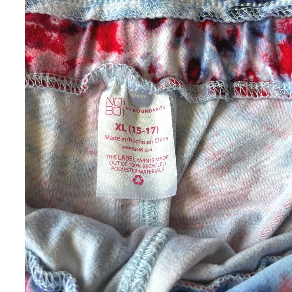 No Boundaries Juniors XL 15-17 Tie Dye Red White Blue Patriotic Overalls - Picture 6 of 8